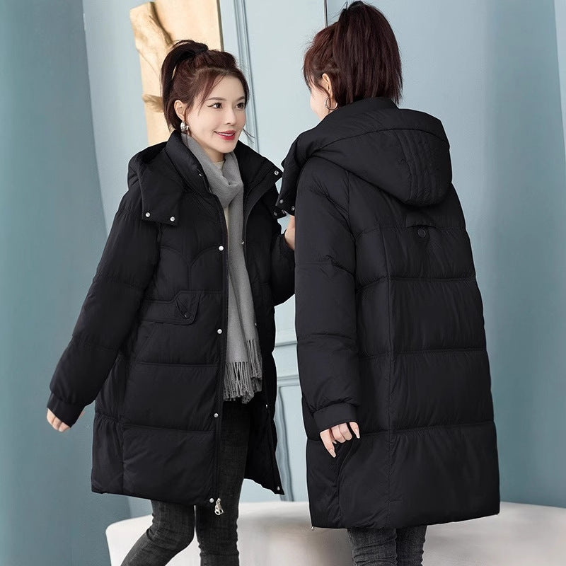 Lange Damen-Steppjacke, wattiert, lockere Passform