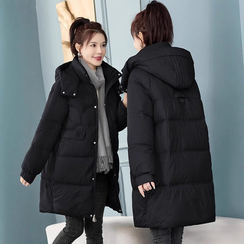 Lange Damen-Steppjacke, wattiert, lockere Passform