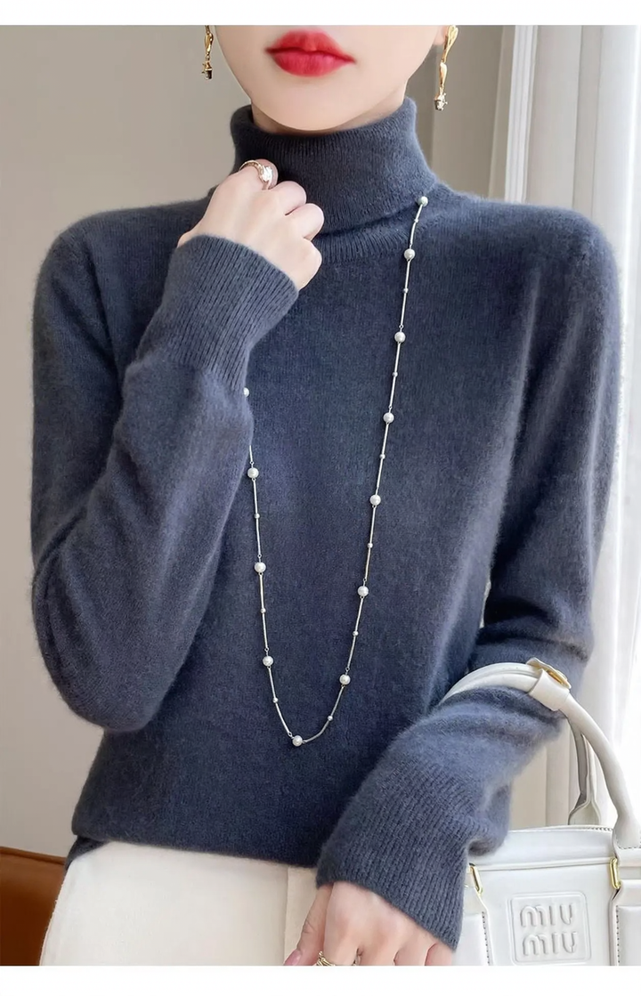 Damen-Wollpullover, hochgeschlossen, feiner Strick