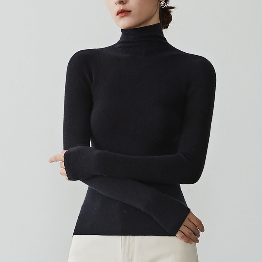 Damen-Kaschmirpullover mit Stehkragen, nahtlos