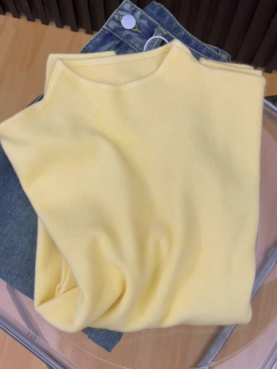 Damen-Strickpullover mit Stehkragen, vielseitiges Basic