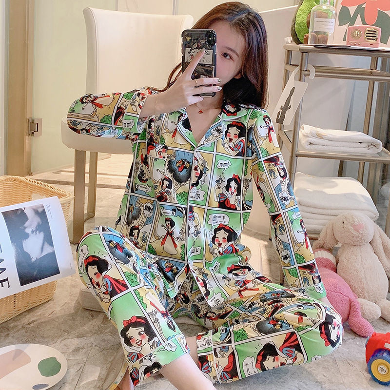 Damen-Pyjama-Set, langärmelig, geknöpft, verspieltes Design