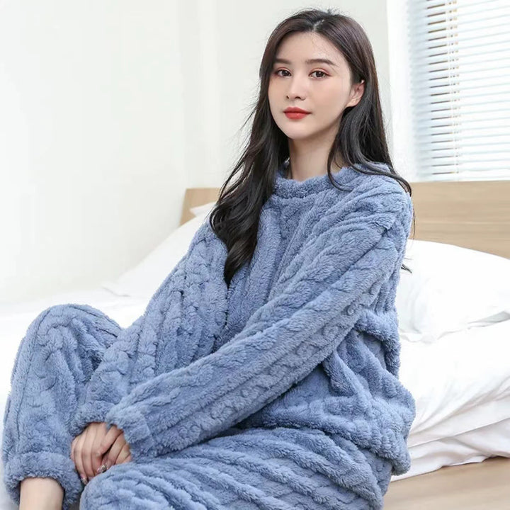 Damen-Pyjama-Set aus dickem Korallenfleece, große Größen