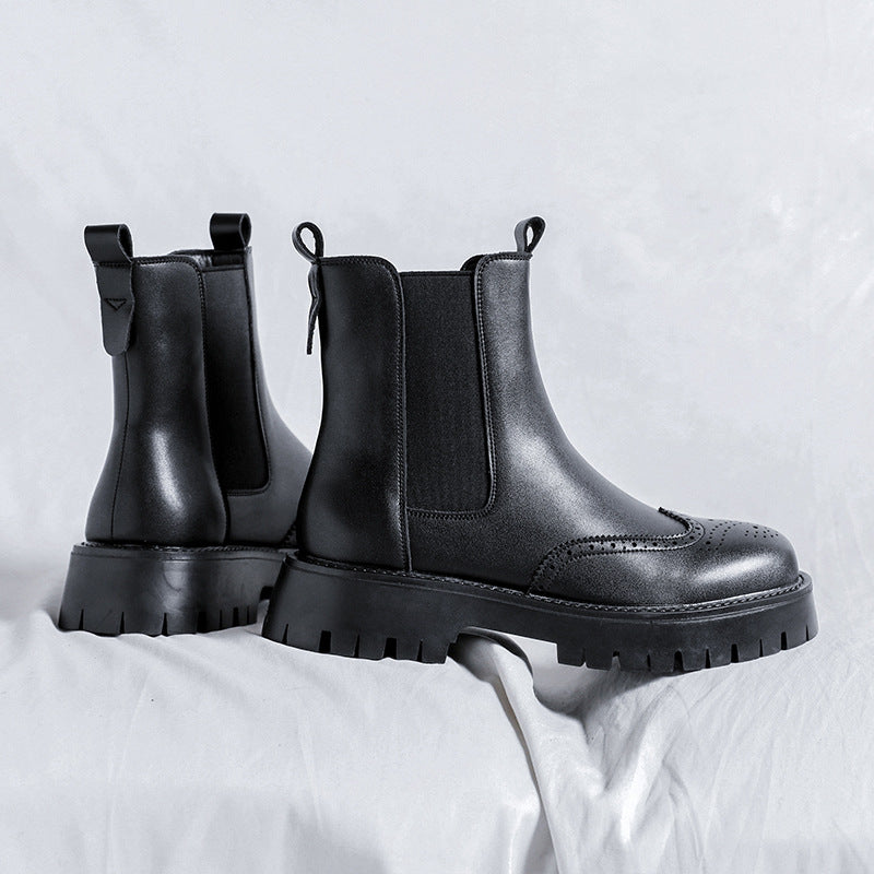Herren-Chelsea-Stiefel, Brogue-Design, Gummisohle
