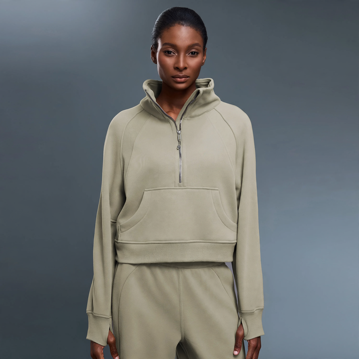 Damen-Sweatshirt mit Stehkragen, Reißverschluss und Futter