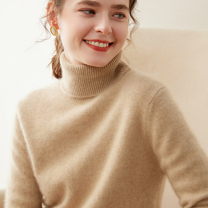Damen-Kaschmirpullover, hochgeschlossen, zweifädig, gestrickt