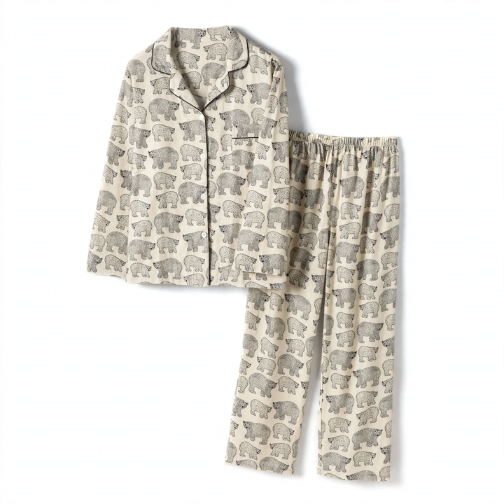 Bären-Print Flanell-Hausanzug für Paare, Baumwolle