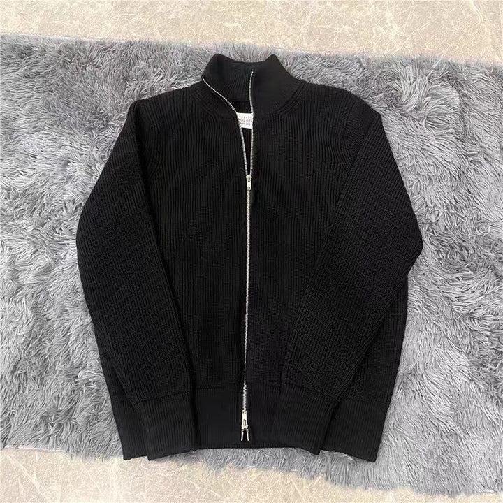 Lockerer Damen-Strickpullover mit Reißverschluss und Stehkragen