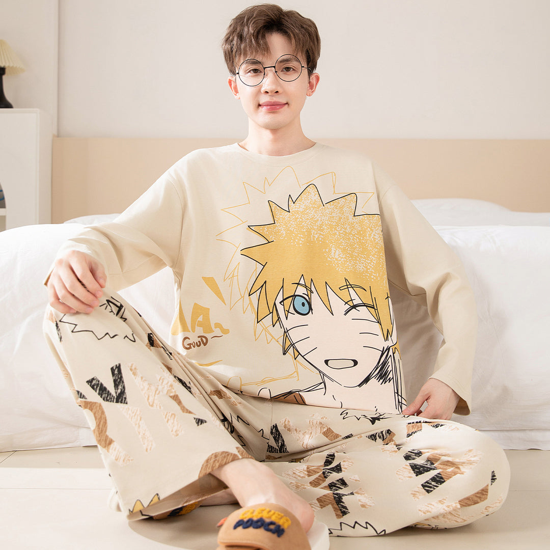 Herren-Pyjama-Set, Baumwolle, Langarm, große Größen