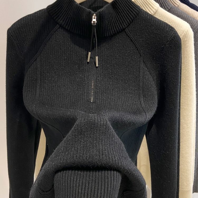Damen-Strickpullover mit Reißverschluss und Innenfutter