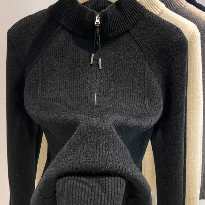 Damen-Strickpullover mit Reißverschluss und Innenfutter