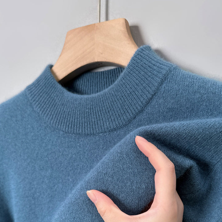Herren-Strickpullover mit Stehkragen, einfarbig
