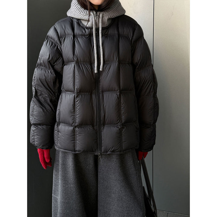 Daunenjacke für Damen mit Strickkapuze und Entenfedern