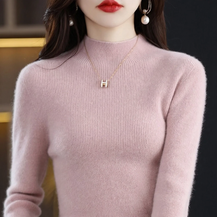 Damen-Kaschmirpullover, halbhoher Kragen, schmal geschnitten
