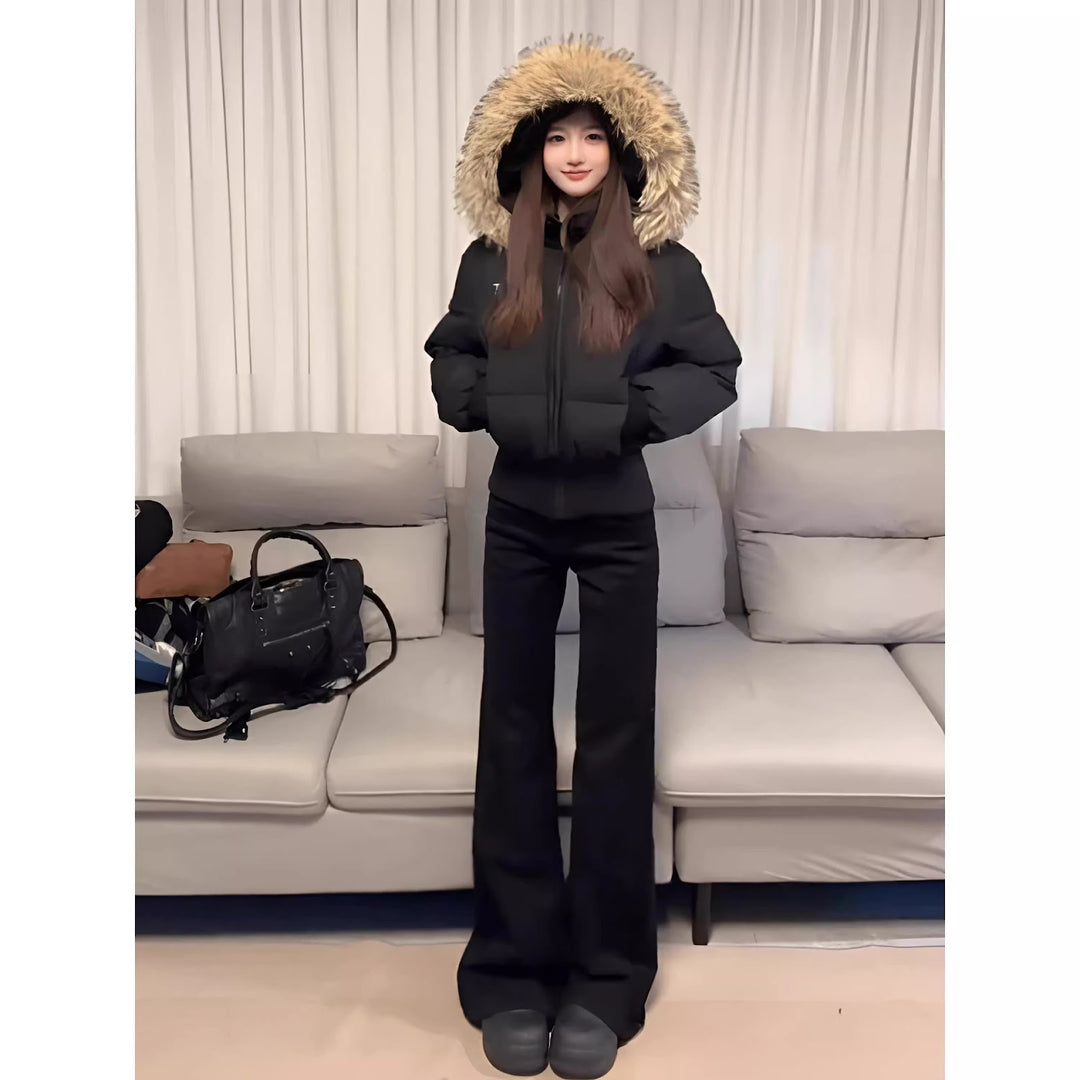 Damen-Parka im Retro-Stil mit Kaninchenfell-Kragen