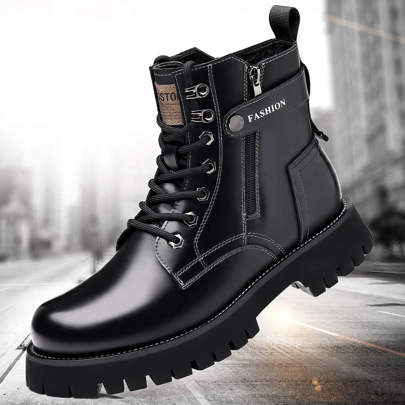 Herren-Stiefel aus Leder, gefüttert, mit Plateau