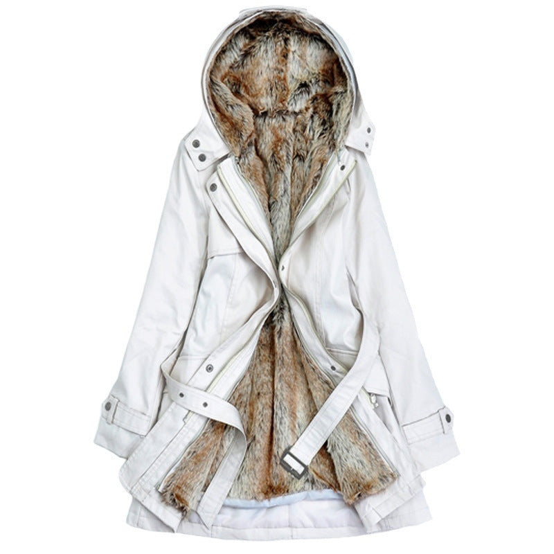 Gefütterter Parka mit Kunstfellkragen und Kapuze
