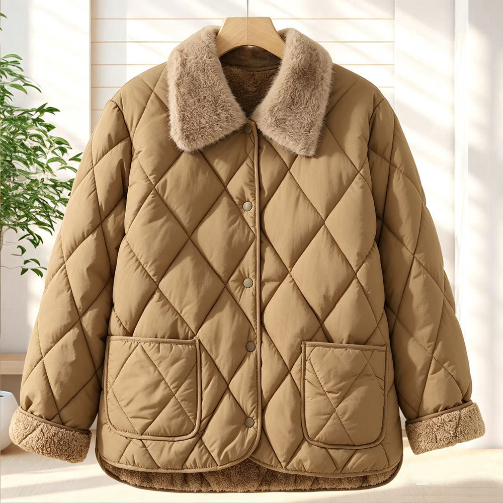 Damen-Steppjacke, leicht, tailliert, mit V-Ausschnitt