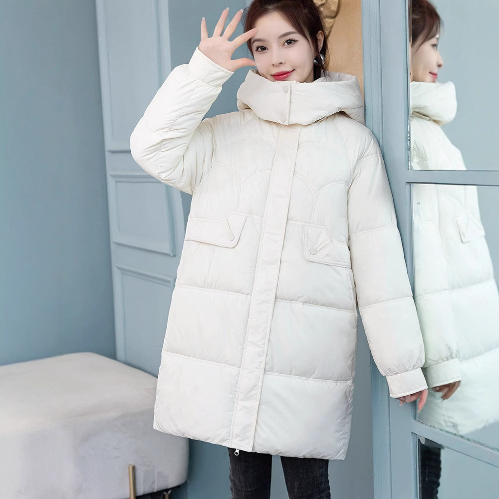 Lange Damen-Steppjacke, wattiert, lockere Passform