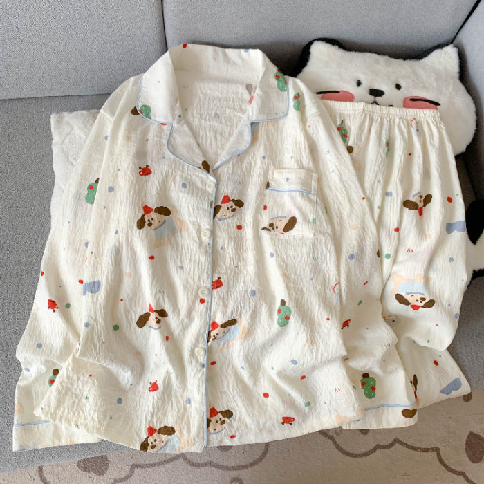 Damen-Pyjama-Set aus Baumwollmischung, Langarm