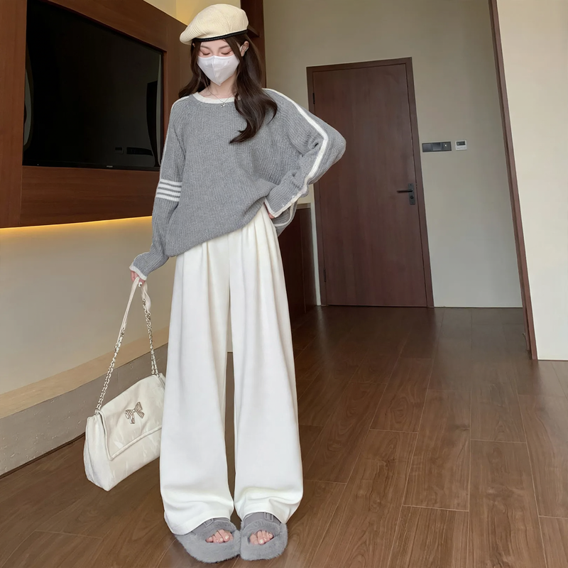 Gefütterte Cord-Strickhose mit hohem Bund