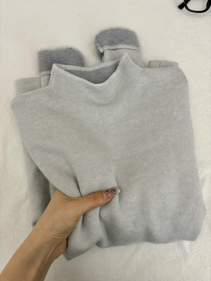 Schlichter Damen-Pullover mit Stehkragen, gefüttert