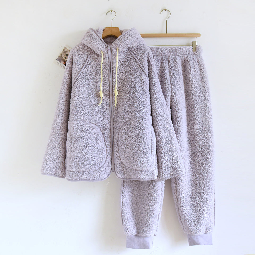 Lammfleece-Imitat Hausanzug-Set mit Kapuze für Paare