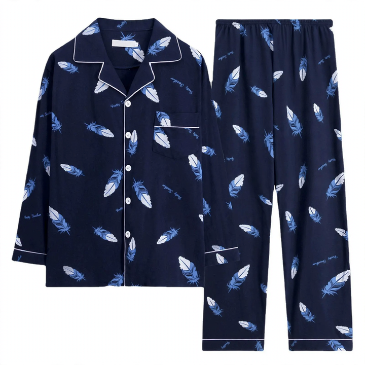 Herren-Pyjama-Set, Baumwolle, Langarm, kariert