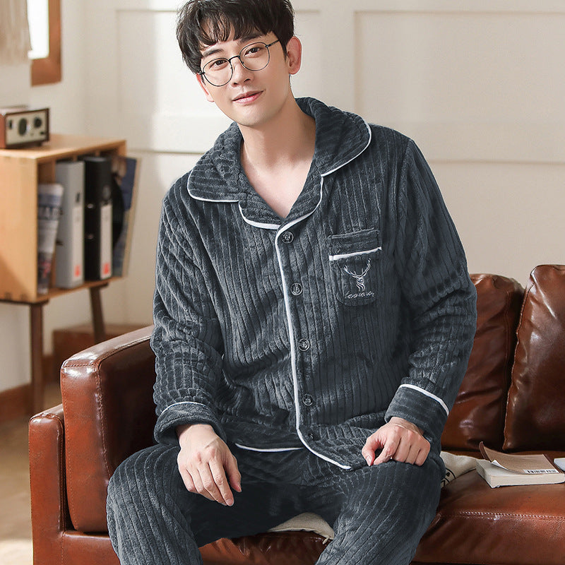 Herren-Pyjama aus dickem Korallenfleece und Flanell