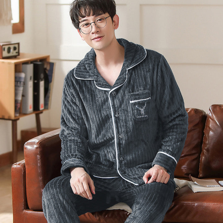 Herren-Pyjama aus dickem Korallenfleece und Flanell