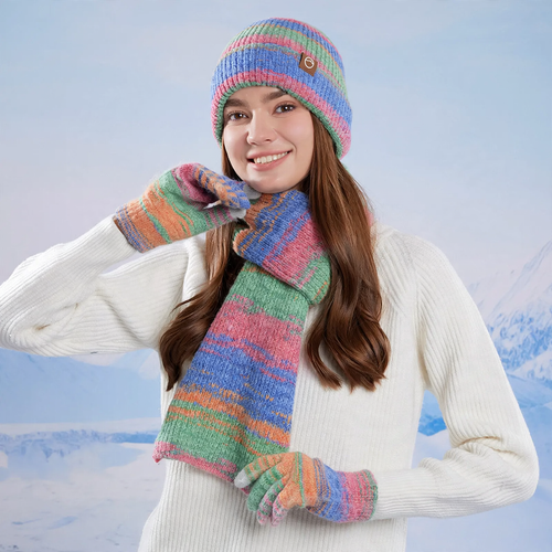 3-teiliges Winter-Set: Mütze, Schal und Touchscreen-Handschuhe