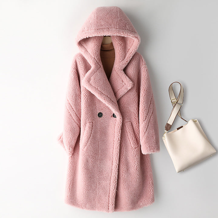 Langer Teddy-Mantel aus Lammfell-Imitat für Damen