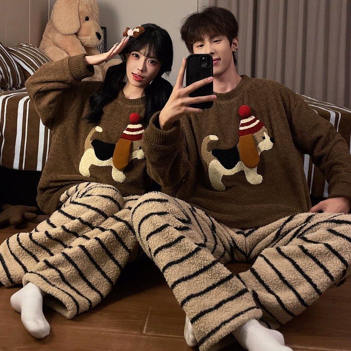 Flauschiges Paar-Pyjama-Set aus Korallenfleece