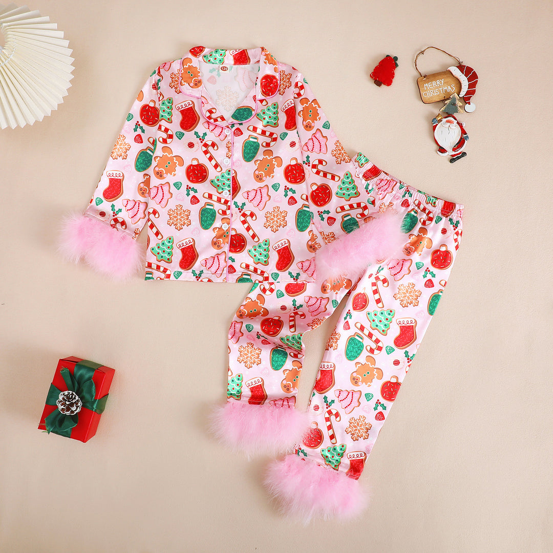 Mädchen-Pyjama-Set mit Schleife und Weihnachts-Print