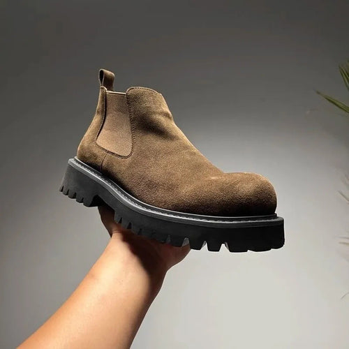 Herren-Chelsea-Stiefel aus Wildleder-Optik, flacher Absatz