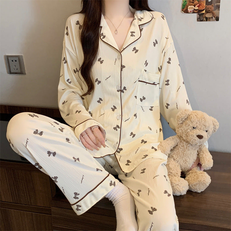 Damen-Pyjama-Set, Langarm, Geknöpft, Weihnachtsmotiv