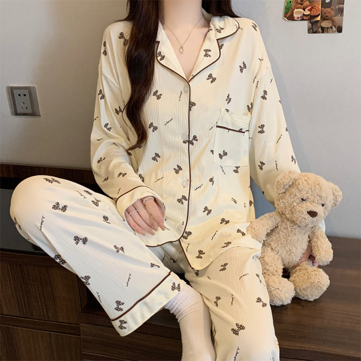 Damen-Pyjama-Set, Langarm, Geknöpft, Weihnachtsmotiv
