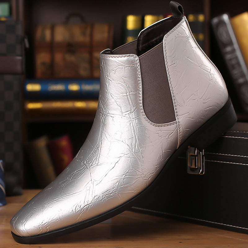 Herren-Chelsea-Boots, spitz zulaufend, PU-Leder, flacher Absatz