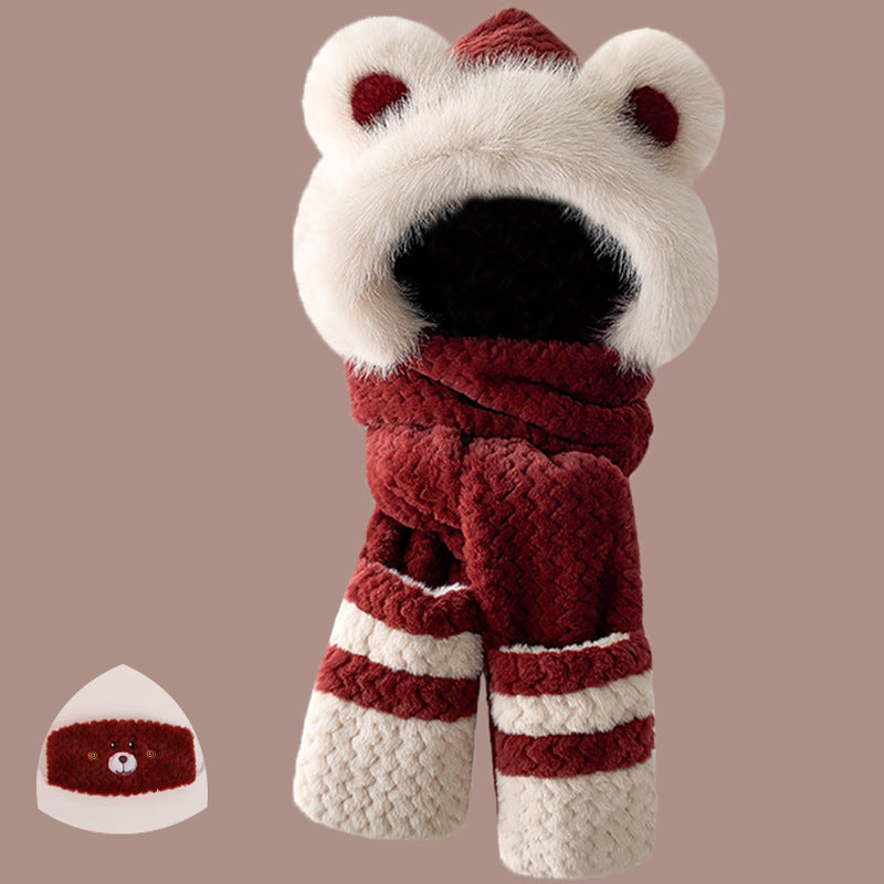 Flauschiges Set aus Mütze mit Fuchs-Ohren und Schal