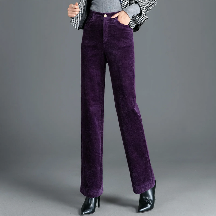 Gefütterte Cordhose für Damen, hoch geschnitten, gerade Passform