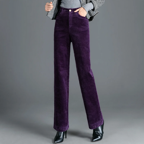Gefütterte Cordhose für Damen, hoch geschnitten, gerade Passform