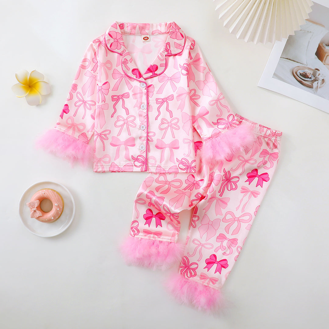 Mädchen-Pyjama-Set mit Schleife und Weihnachts-Print