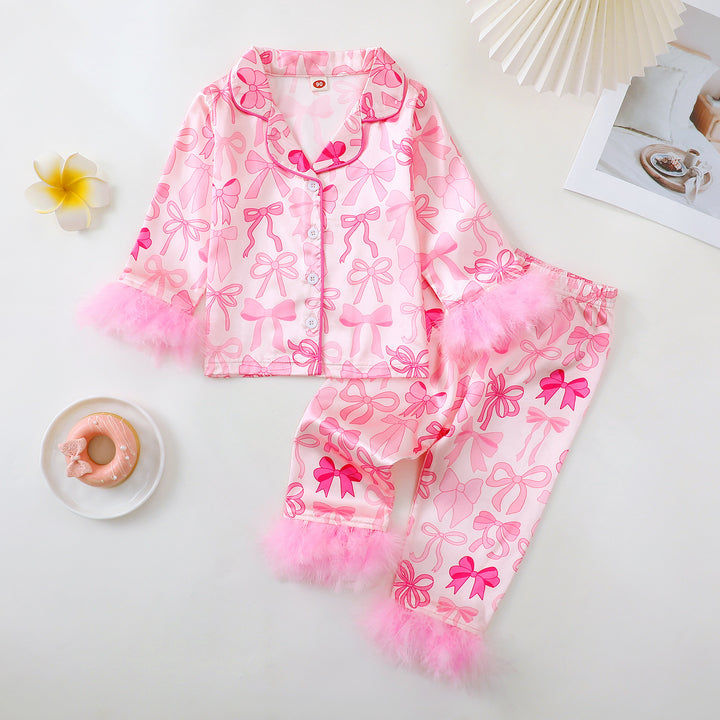 Mädchen-Pyjama-Set mit Schleife und Weihnachts-Print