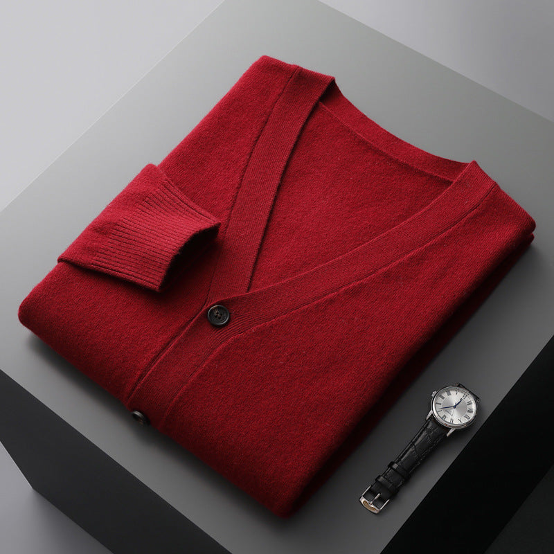 Herren-Strickjacke mit V-Ausschnitt, Wolle