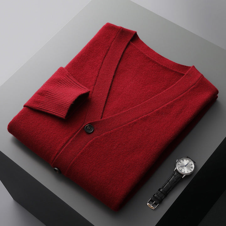 Herren-Strickjacke mit V-Ausschnitt, Wolle