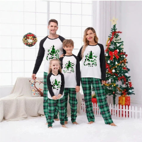 Weihnachts-Familien-Schlafanzug-Set mit Karomuster, langärmelig
