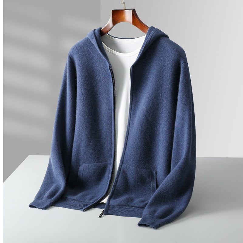 Herren-Strickjacke mit Kapuze und Reißverschluss