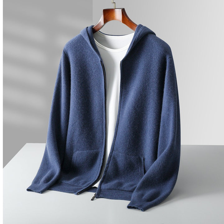 Herren-Strickjacke mit Kapuze und Reißverschluss