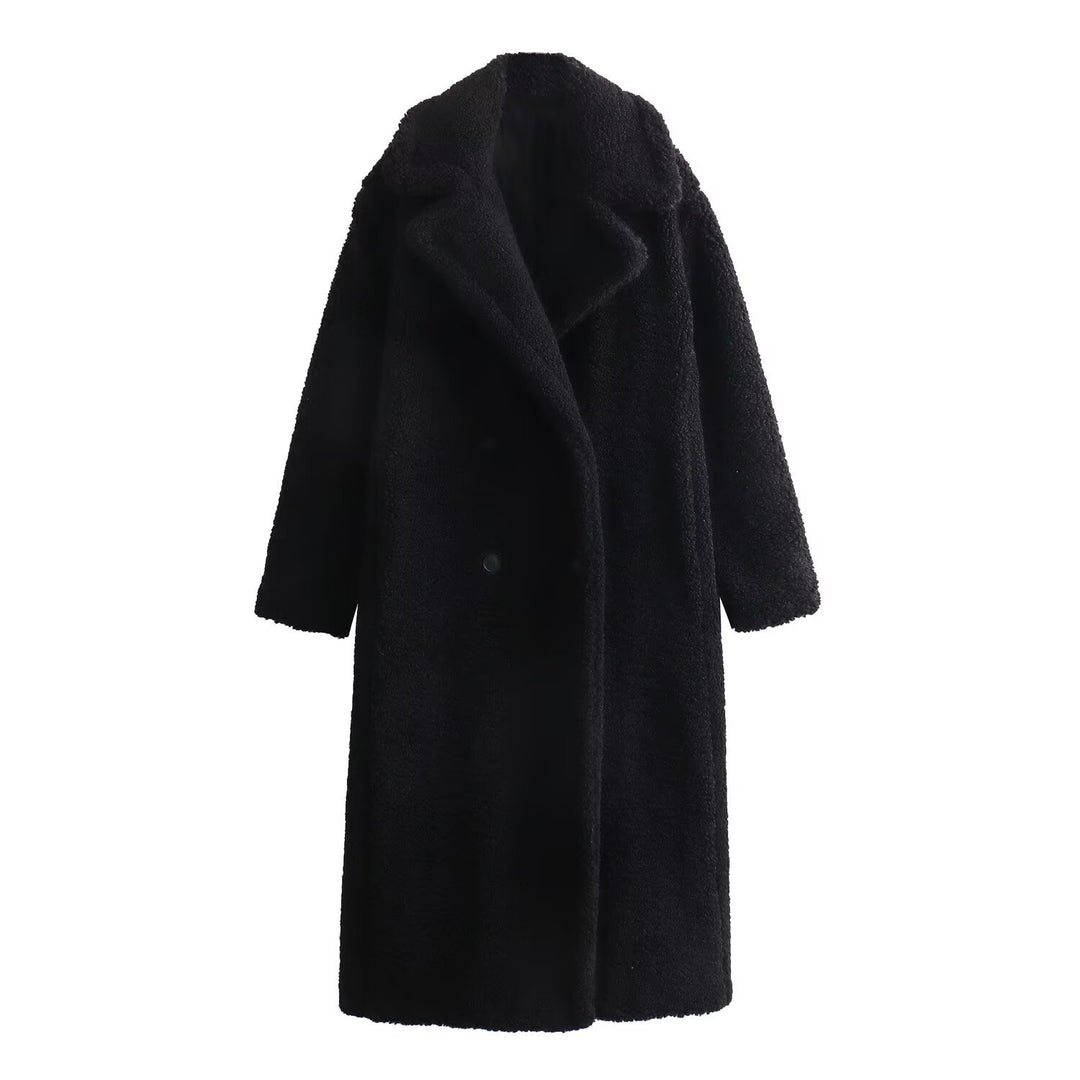Langer Lammfleece-Mantel mit Revers für Damen