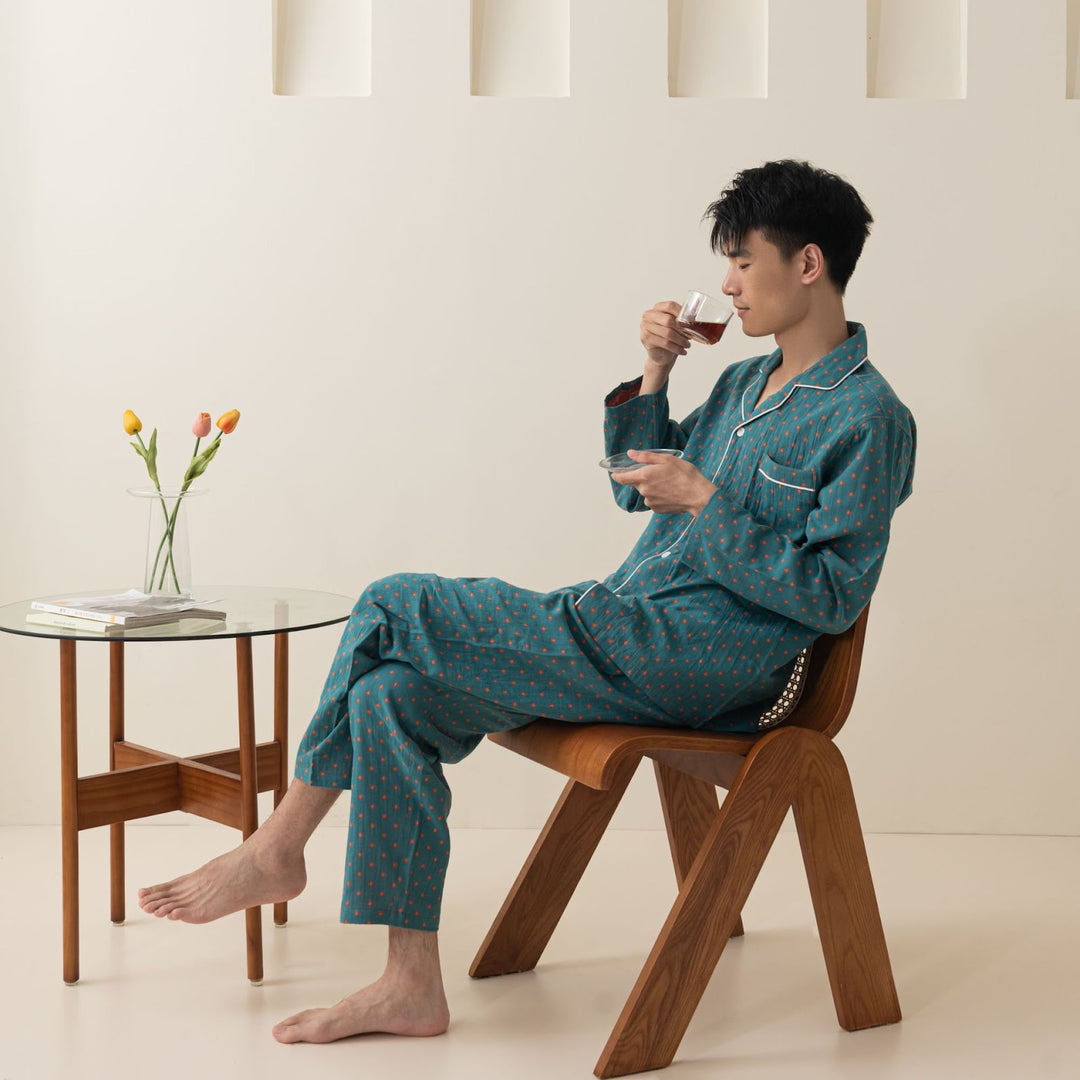 Baumwoll-Schlafanzug, Doppelgaze, Langarm, Unisex